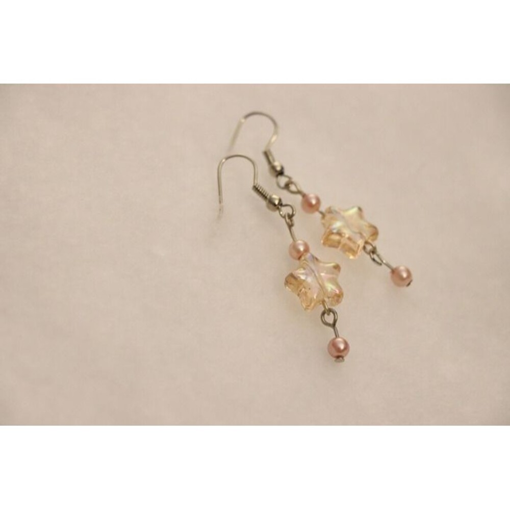 Pink sparkle star dangle drop earrings with stars and spheres, pink Barbie - Picture 2 of 4